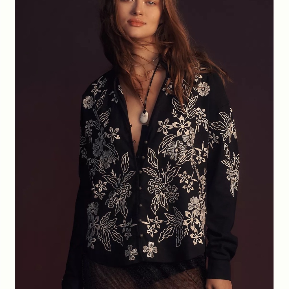 NWT Anthropologie The Tavi Buttondown Blouse by Pilcro: Embroidered Edition